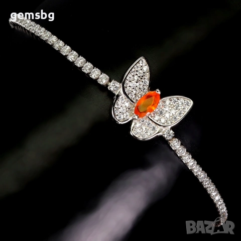 Сребърна гривна с естествен опал и цирконий