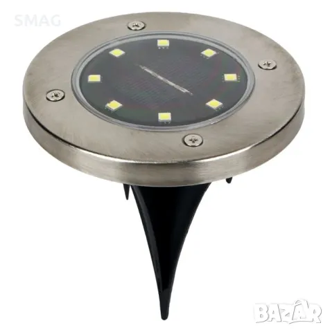 Слънчев соларен фенер Сребърна кръгла морава 8 Led 11.5cm S_1176811, снимка 2 - Соларни лампи - 49921094