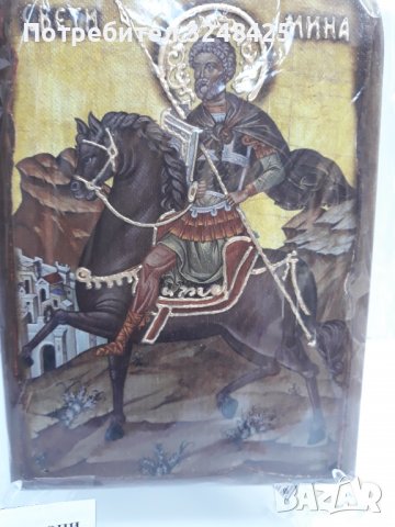 Икона на платно А5 на Свети Мина - Закрилник на семейството - ръчна изработка, снимка 10 - Икони - 37796494