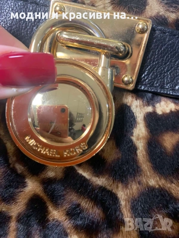 Чанта Michael Kors Rare Hamilton Traveler Leopard Calf Hair Satchel, снимка 18 - Чанти - 52354527