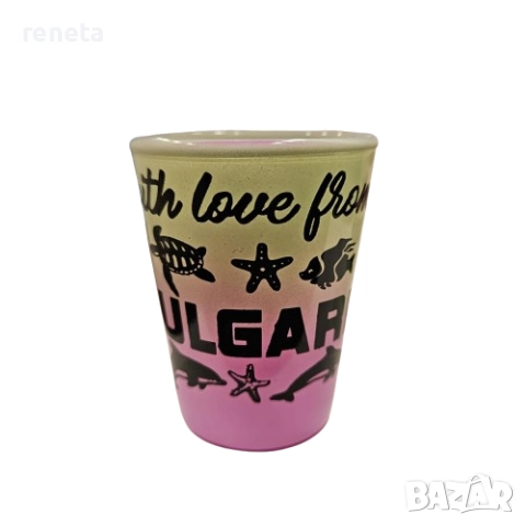 Чаша с надпис, Тип шот, Стъкло, Розово, снимка 1