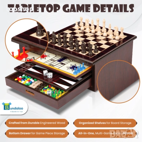 Чисто нов комплект за настолни игри Bundaloo 10 в 1 – Шах, дама, табла и други – Премиум колекция..., снимка 4 - Образователни игри - 52348011