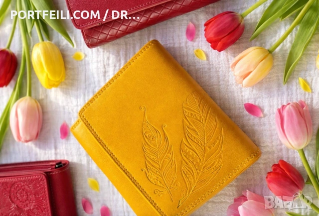 Портмоне Friedrich, Eстествена козя кожа, RFID защита, перо, жълто