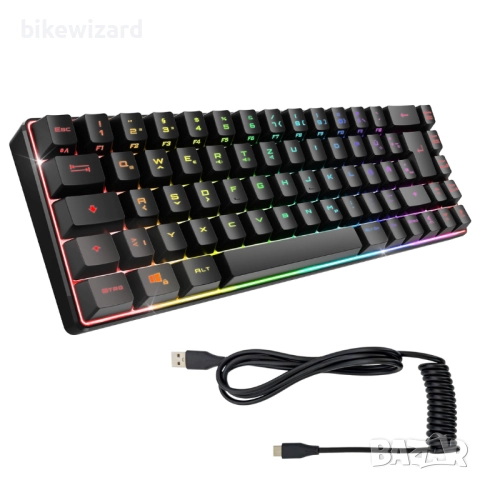 K208 Компактна TKL кабелна клавиатура RGB 69 клавиша – Черна НОВА