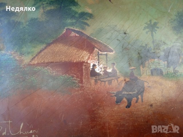 Уникална виетнамска картина,1982г,подписана, снимка 6 - Антикварни и старинни предмети - 35285203