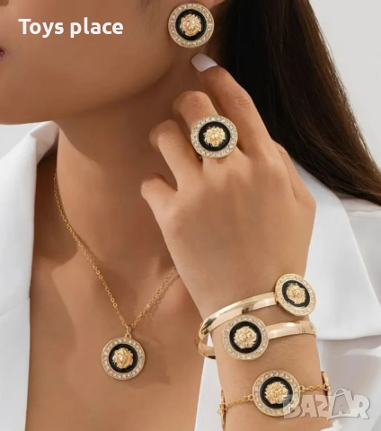 Дамски бижутериен комплект 5 части - колие, гривна, обеци, пръстен , снимка 3 - Бижутерийни комплекти - 52666667