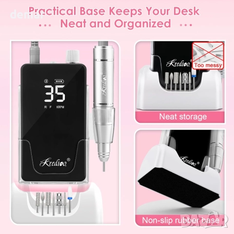 Kredioo пила за нокти 35 000 об/мин, преносима 2-в-1 настолна акумулаторна, снимка 8 - Продукти за маникюр - 52303002