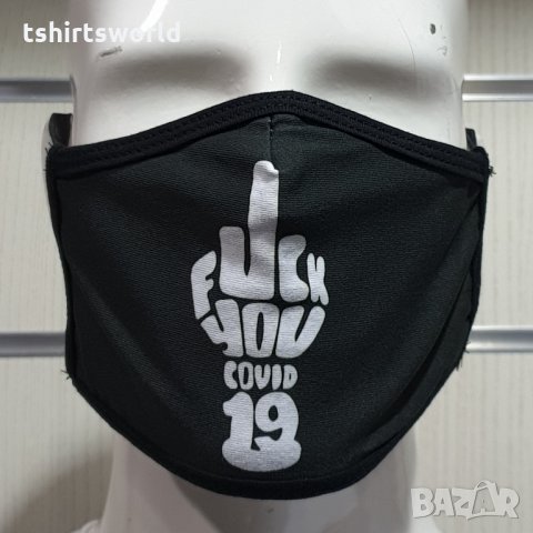 Черна маска за многократна употреба FUCK YOU COVID 19, снимка 2 - Други - 30919216