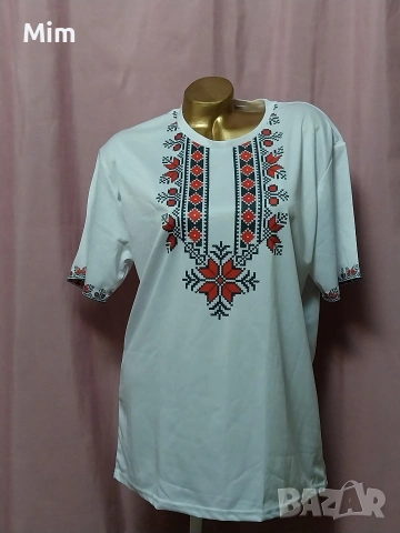 L Бяла тениска с щампа с български мотиви , снимка 3 - Тениски - 53939023