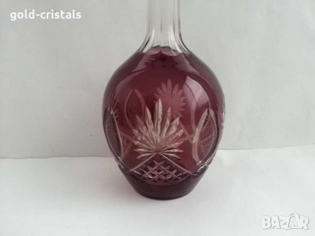 Кристална гарафа и кристални чаши цветен  лилав кристал, снимка 6 - Антикварни и старинни предмети - 31236367