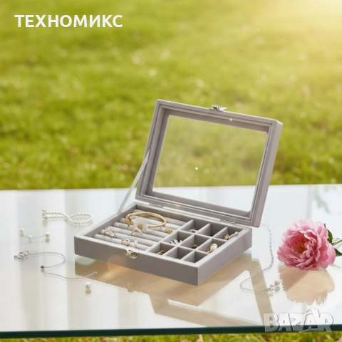 Кутия за бижута, сива, стъклен капак, снимка 10 - Други - 51813813