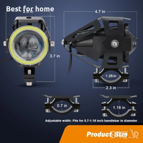 Мотоциклетни фарове Cree U7 LED фарове за мъгла, дневни светлини с бели ангелски очи, снимка 2 - Части - 54192123