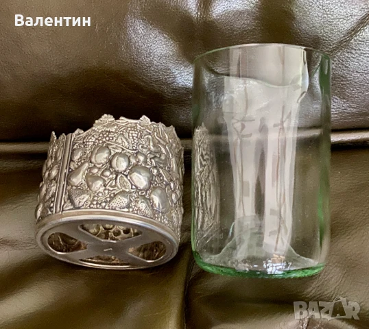 #1502# Винтидж посребрена поставка за чаша със стъкло. Холандия., снимка 2 - Чаши - 50460114