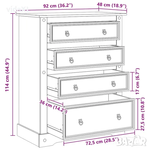 vidaXL Скрин Corona, 92x48x114 см, бор масив, снимка 9 - Скринове - 56147385