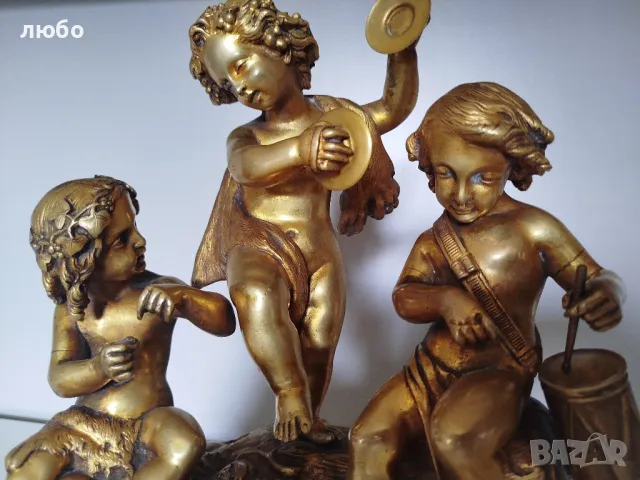 БРОНЗОВА СКУЛПТУРА 19-ВЕК Франция ДЕЦА МУЗИКАНТИ ВЪВ ПОЗЛАТА , снимка 7 - Антикварни и старинни предмети - 49271493