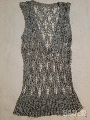 Сребристо пуловерче без ръкав плетиво размер Л, снимка 10 - Корсети, бюстиета, топове - 39091364