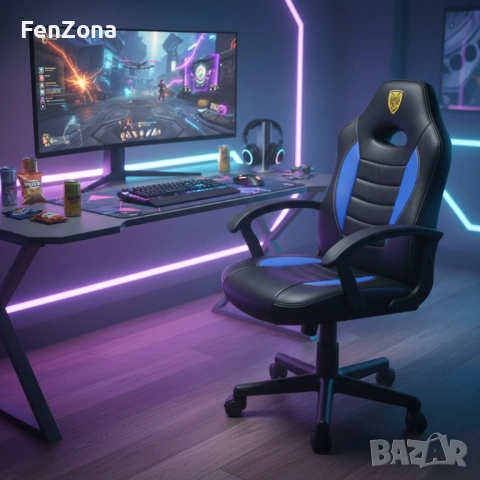 Детски геймърски офис стол – Спортен дизайн, ергономичен и регулируем, снимка 9 - Столове - 54096609