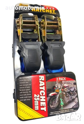 Колани за укрепване на багаж до 1.5т, 2броя, Въже за багаж с притягане, С тресчотка - 254047, снимка 3 - Аксесоари и консумативи - 52085099