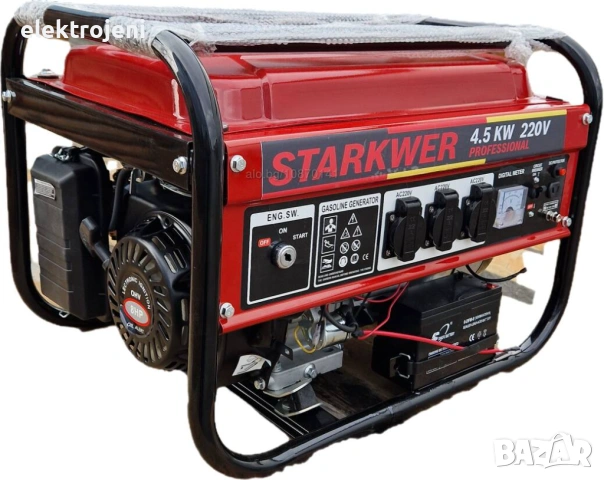4.5 KW Бензинов Генератор за ток STARKWER с Ел стартер - 100% медни намотки, снимка 3 - Генератори - 53312668