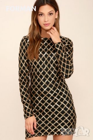 УНИКАЛНА черна мини рокля със златисти пайети 