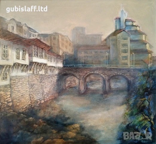 Картина, пейзаж от гр. Троян, худ. Васил Бенчев (1945-2014), снимка 2 - Картини - 50840074