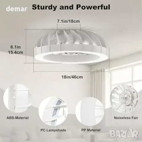 Таванен вентилатор Ateroll 46 cm с RGB LED осветление и дистанционно, снимка 6 - Вентилатори - 55776019