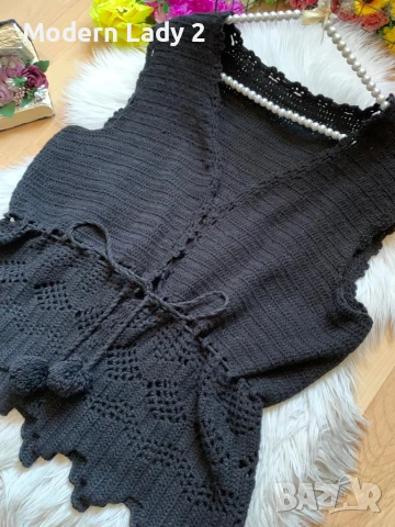 Елек плетиво с връзки, снимка 2 - Елеци - 50897660