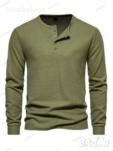 Мъжка тениска с дълги ръкави и четири копчета с гофрирано деколте, 6цвята , снимка 2 - Тениски - 42784166