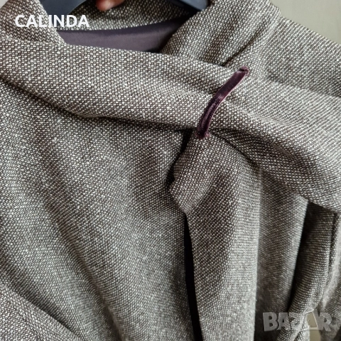 Дизайнерско сако с колан кафяв меланж, снимка 5 - Сака - 52188709