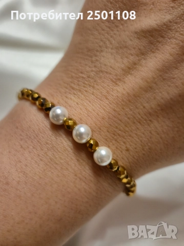 Перлена гривна със златен хематит