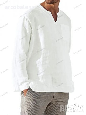 Мъжка ежедневна плажна риза с V-образно деколте и дълги ръкави, 6цвята - 024, снимка 4 - Ризи - 39731757