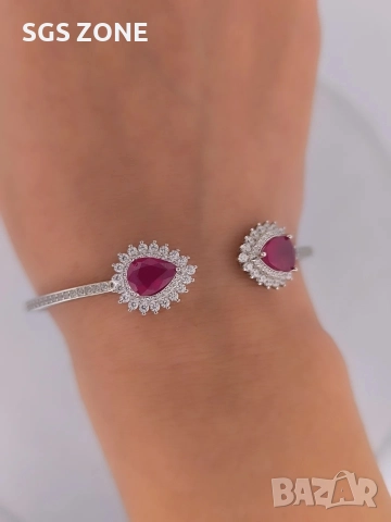 Стилна гривна от стерлингово сребро 925 с рубин, снимка 6 - Гривни - 52793122