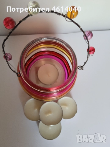 Стъклен фенер + 5 свещи, снимка 3 - Декорация за дома - 52921596