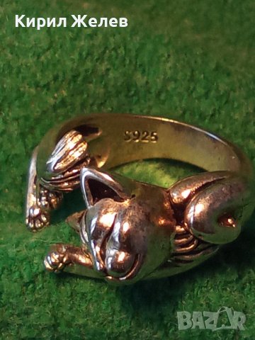 ФИГУРАЛЕН ПОСРЕБРЕН с ПЕЧАТ S925 АРТ ПРЪСТЕН КОТЕНЦЕ от БЛАГОРОДНА НЕРЪЖДАЕМА СТОМАНА 36130, снимка 3 - Пръстени - 39547232