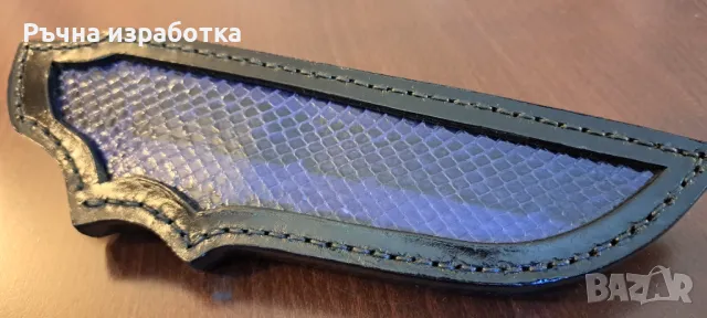 Кания естествена кожа с вложка от змийска кожа телешки бланк нож лов, снимка 12 - Ножове - 48077684