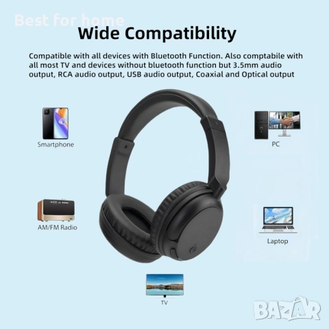 PROW Безжични слушалки с адаптер за телевизор, Bluetooth 5.3, снимка 6 - Bluetooth слушалки - 51578543