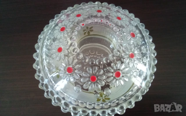 Старинна стъклена купичка с капак, снимка 4 - Антикварни и старинни предмети - 51326946