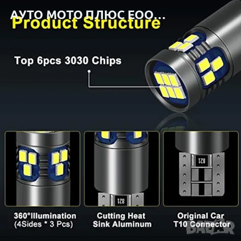 Комплект LED крушки T10 (W5W) 18 SMD диода с CANBUS - 12V-24V/6000K, снимка 6 - Аксесоари и консумативи - 54005708