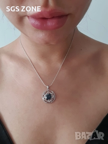 Сребърна висулка 925 с аквамарин, цитрин, аметист, сапфир или рубин, снимка 5 - Колиета, медальони, синджири - 52365709