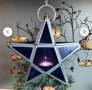 Стъклен син звезден фенер - Звездни свещници - Фенер за чаена свещ, снимка 1