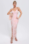 Дълга нежно розова ефирна рокля в седефен отблясък с пайети, снимка 5