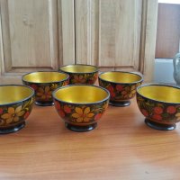 Руски дървени купички купи чаши рисувани хохлома , снимка 1 - Други ценни предмети - 36906485