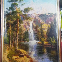 Продавам гоблен Пейзаж с водопад. В рамка. НОВ-58х76 см, снимка 1 - Гоблени - 44708339