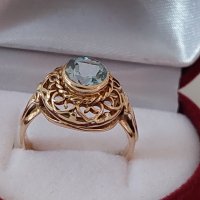 Дамски златен пръстен с аквамарин/злато 18к., снимка 5 - Пръстени - 39812551