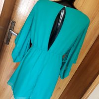 Тюркоазено-зелена феерична ефектна къса рокля Л, снимка 3 - Рокли - 33870162