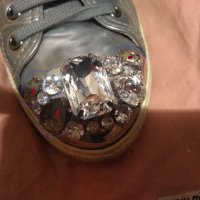 Miu Miu Silver Crystal Swarovski Leather Sneakers, снимка 15 - Дамски ежедневни обувки - 26638146