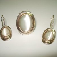 Сребърен комплект с камък котешко око, снимка 2 - Бижутерийни комплекти - 42407875