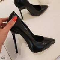 Обувки на ток - черна кожа с черен ток - 60, снимка 2 - Дамски обувки на ток - 31090311
