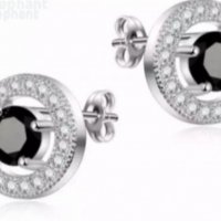Сребърни обеци,колекция"Curcles"с кристали,black and white/нови, снимка 1 - Колиета, медальони, синджири - 37814661