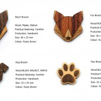 Дървена брошка / Значки от дърво - вълк, лисица, куче, лапичка, снимка 2 - Други - 30071363